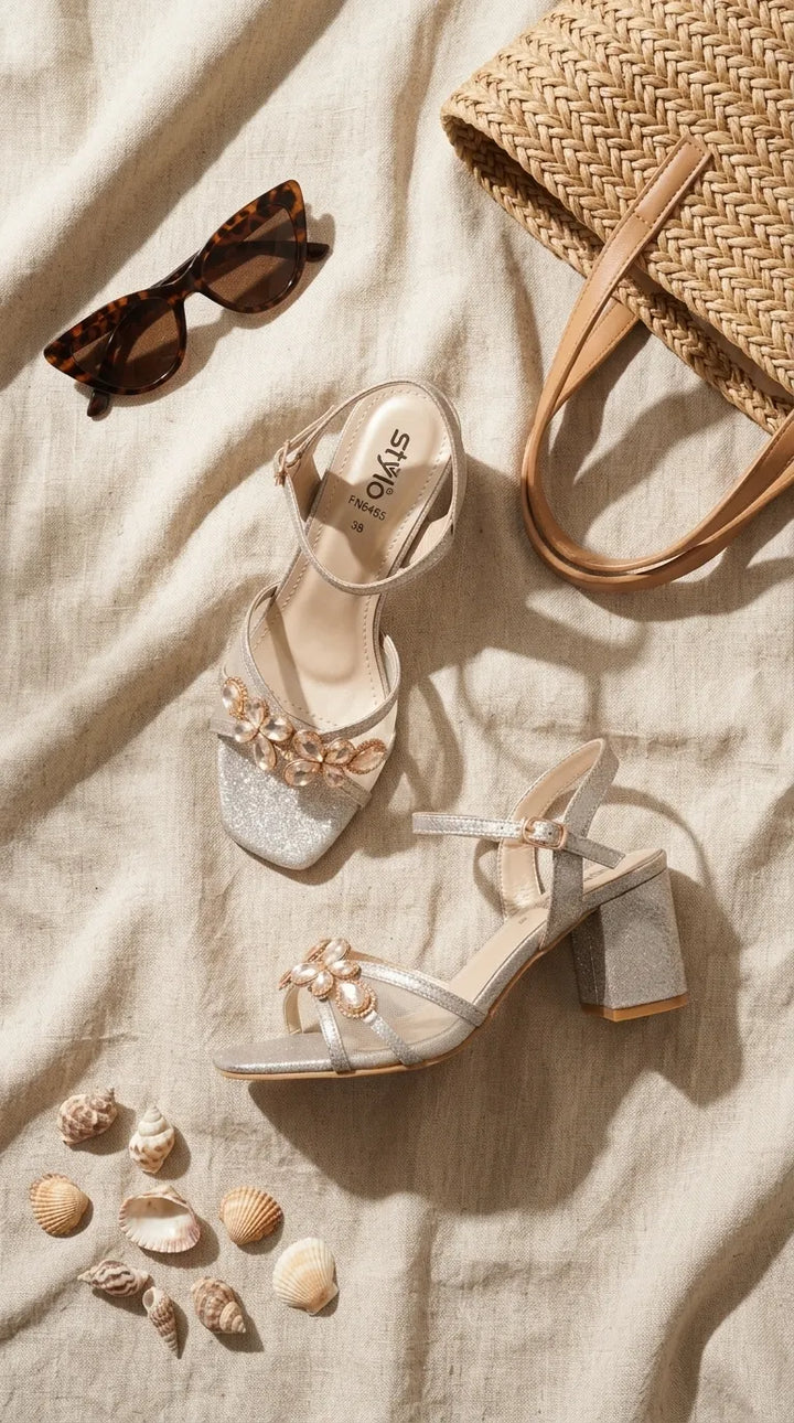 Golden Fancy Sandal For Ladies FN6465
