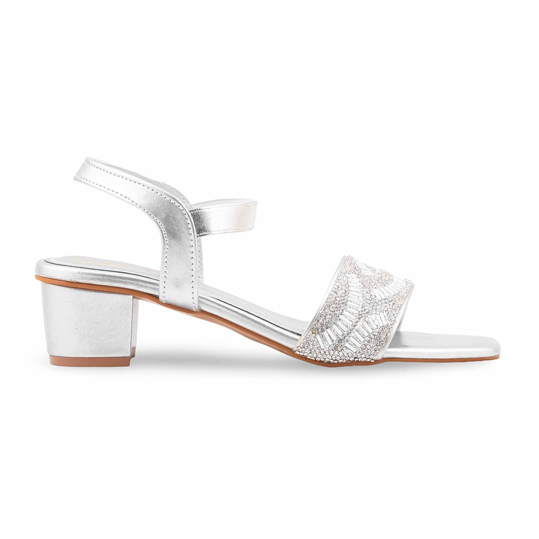 Silver Fancy Sandal For Women FN6467