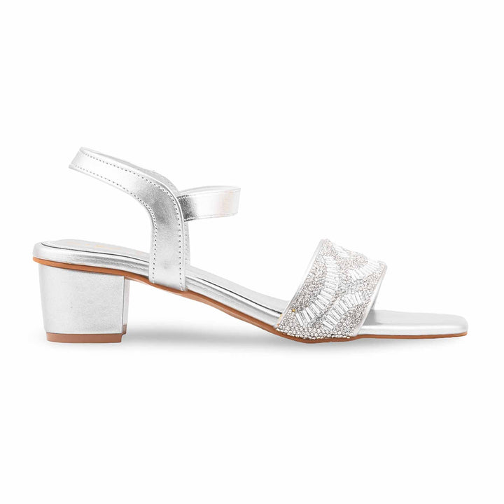 Silver Fancy Sandal For Women FN6467