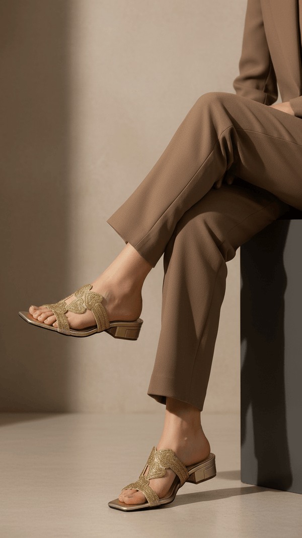 Golden Fancy Slipper For Ladies FN7889