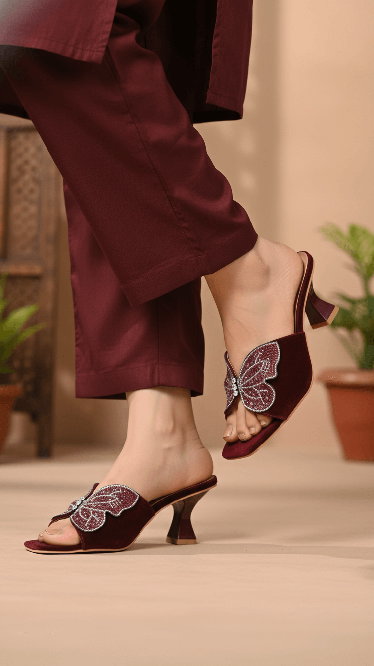 Maroon Fancy Slipper For Women FN7974