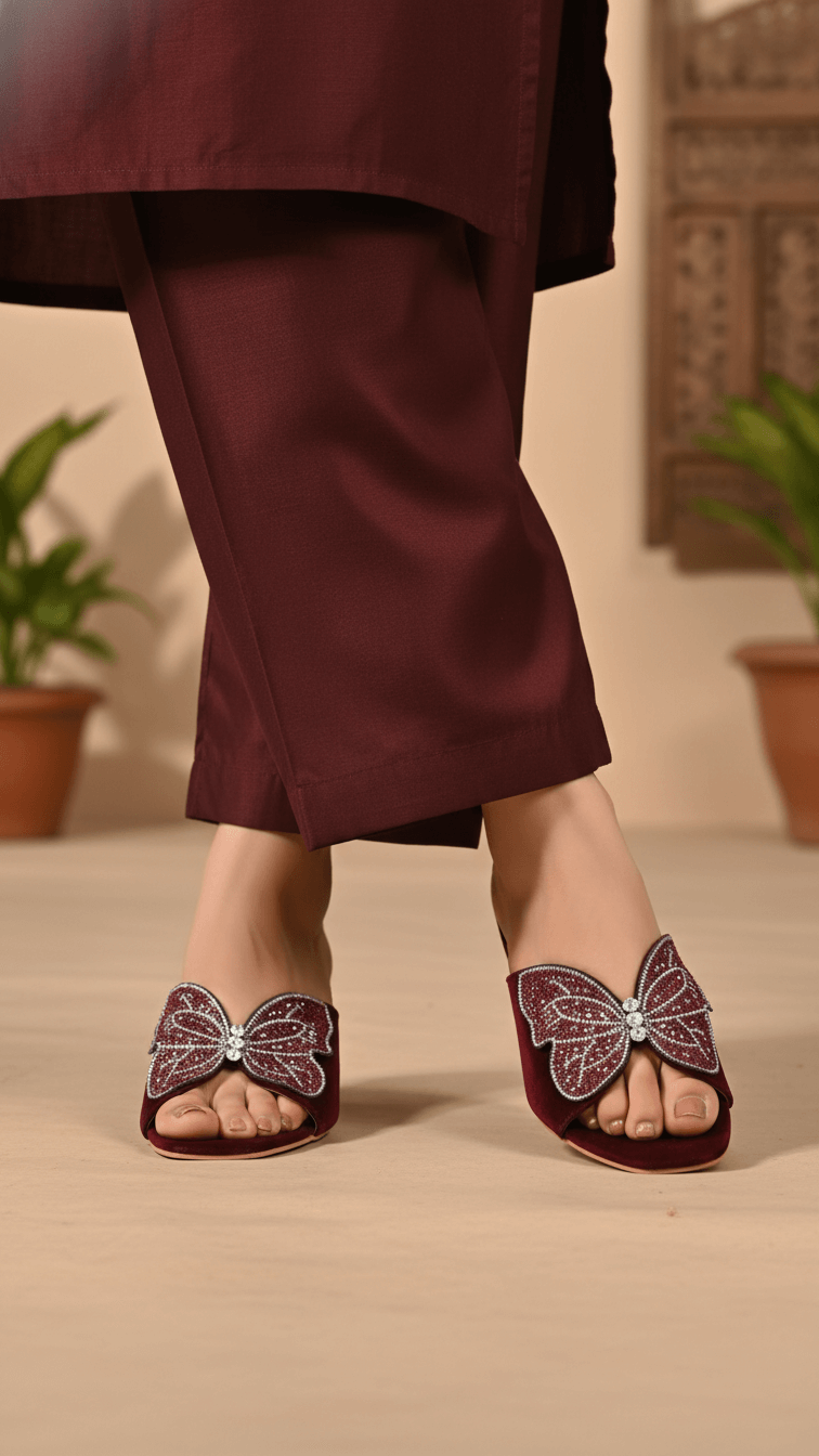 Maroon Fancy Slipper For Women FN7974