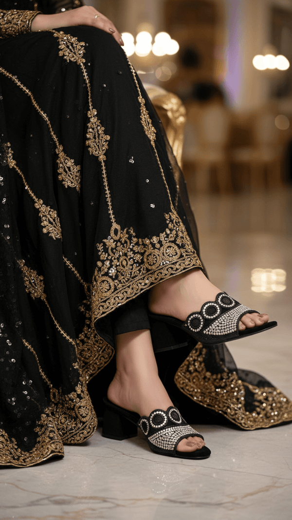 Black Fancy Slipper For Ladies FN7993