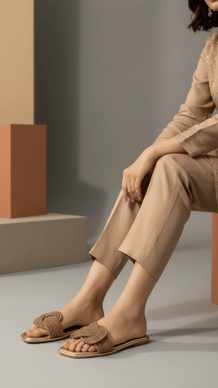 Golden Fancy Slipper For Ladies FN7998