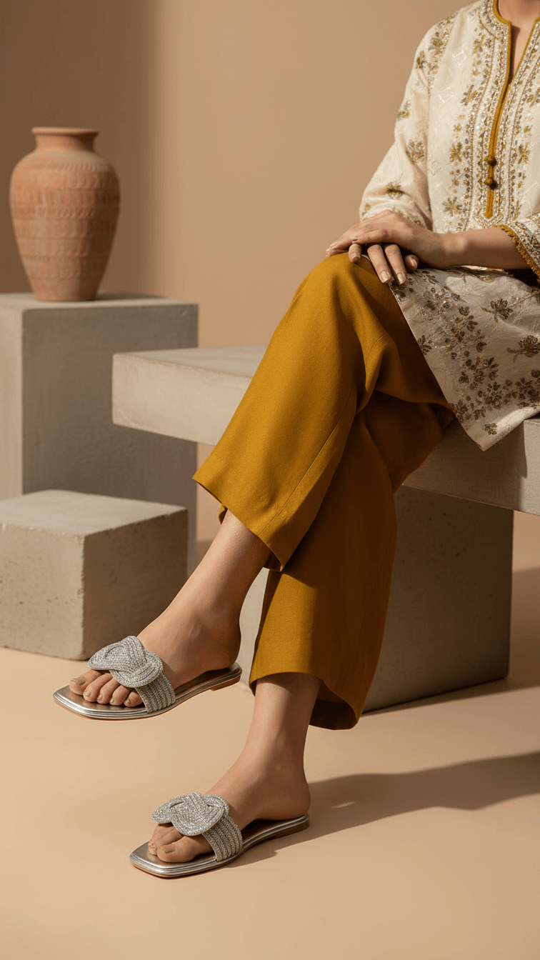 Silver Fancy Slipper For Ladies FN7998