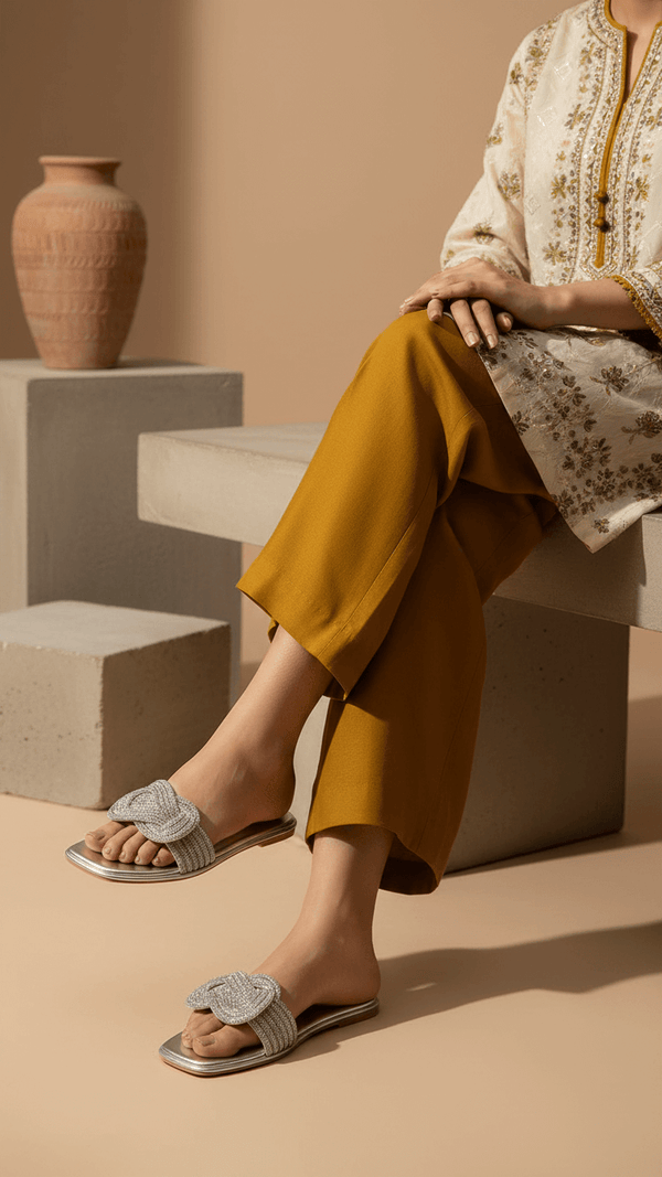 Silver Fancy Slipper For Ladies FN7998