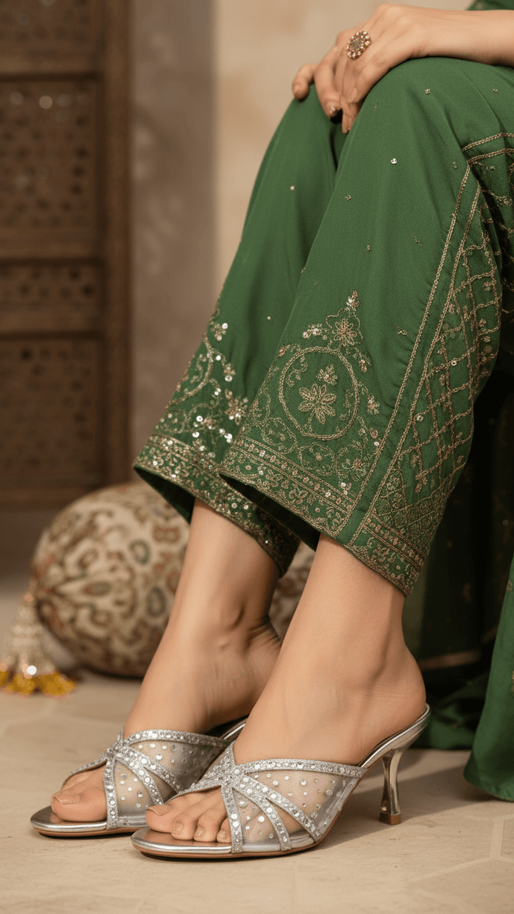 Silver Fancy Slipper For Women FN8020