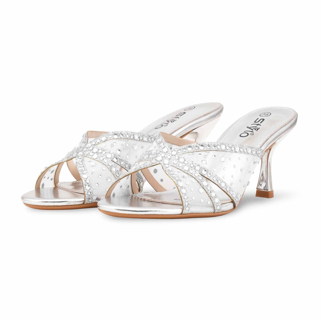 Silver Fancy Slipper For Women FN8020