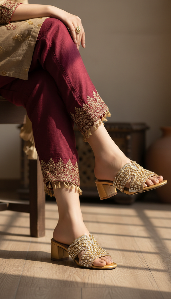 Golden Fancy Slipper For Women FN8028