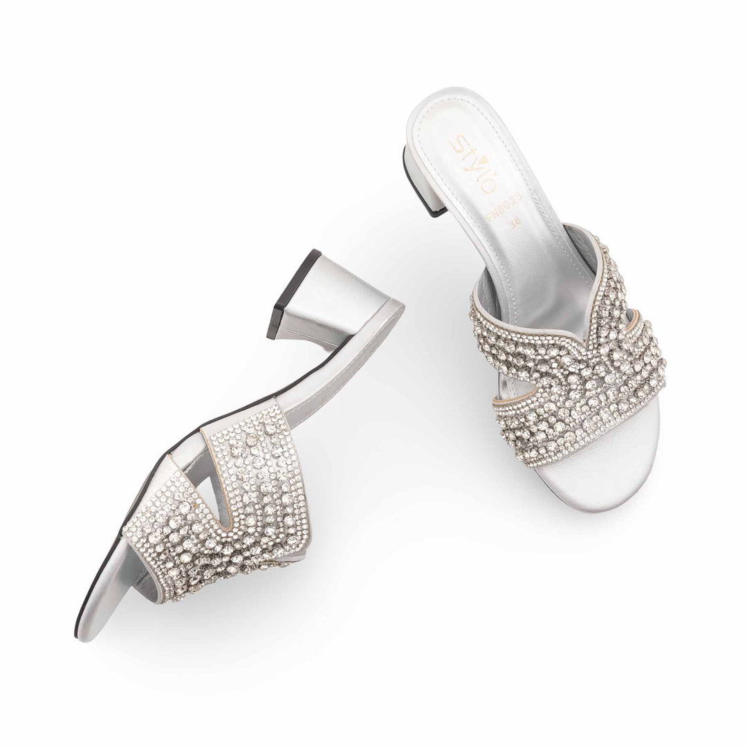 Silver Fancy Slipper For Women FN8028