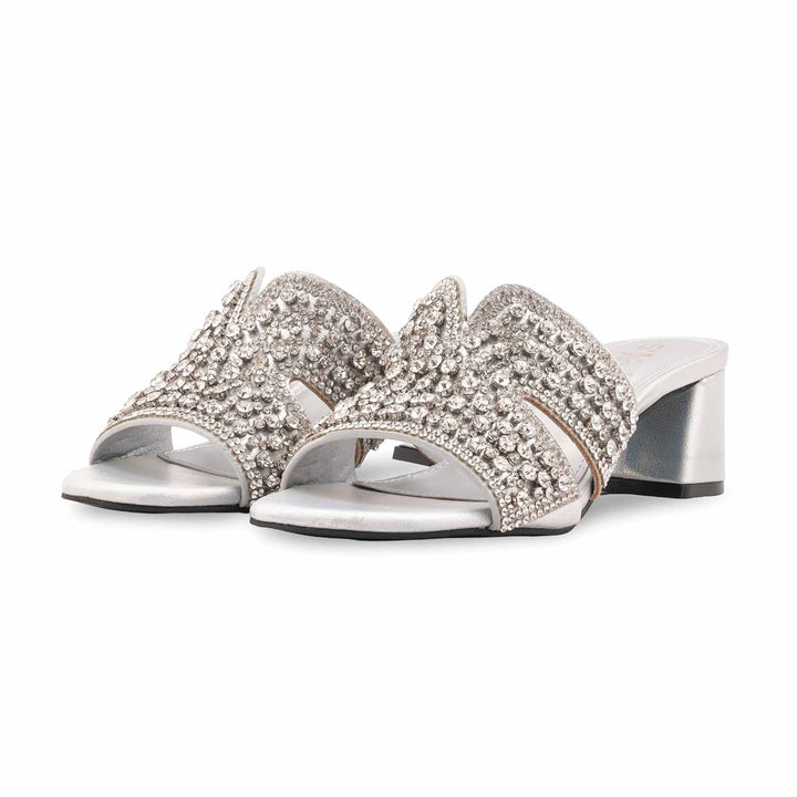 Silver Fancy Slipper For Women FN8028
