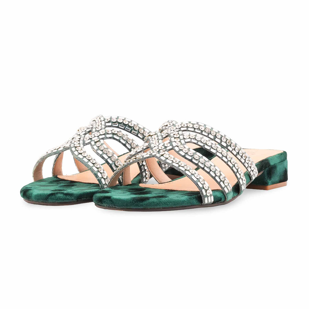 Green Fancy Slipper For Women FN8032