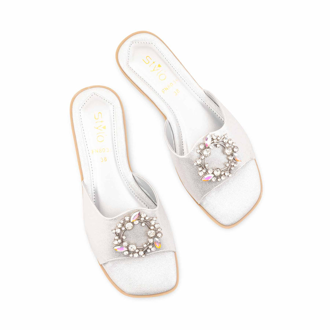Silver Fancy Slipper For Ladies FN8036
