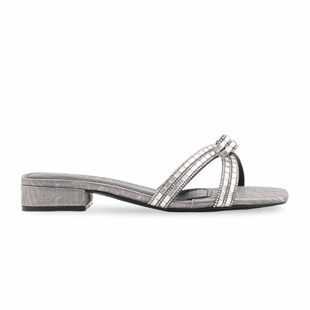 Silver Fancy Slipper For Women FN8038