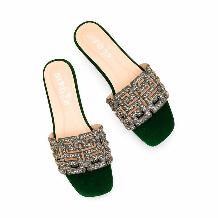 Green Fancy Slipper For Women FN8040
