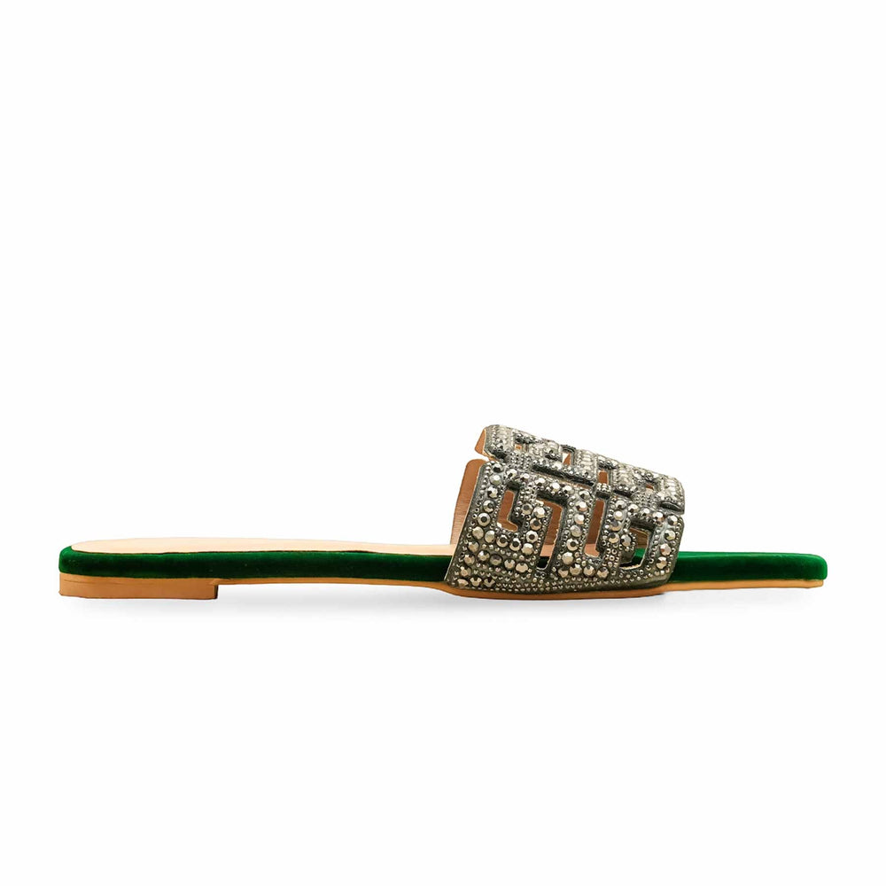 Green Fancy Slipper For Women FN8040