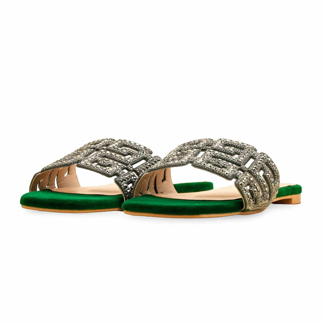 Green Fancy Slipper For Women FN8040