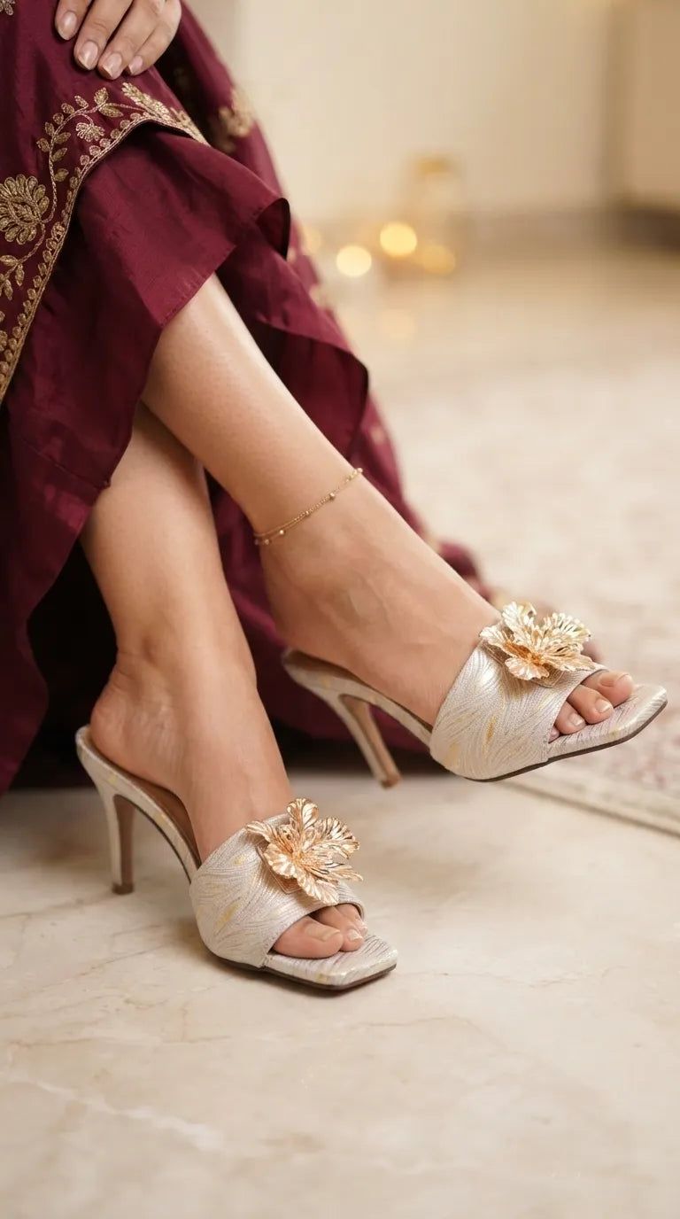 Golden Fancy Slipper For Ladies FN8042