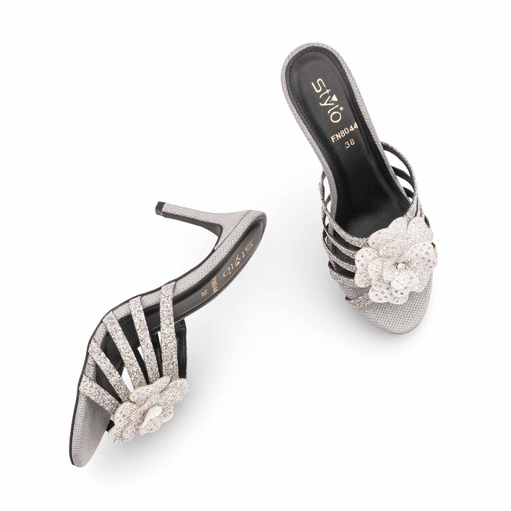 Silver Fancy Slipper For Ladies FN8044