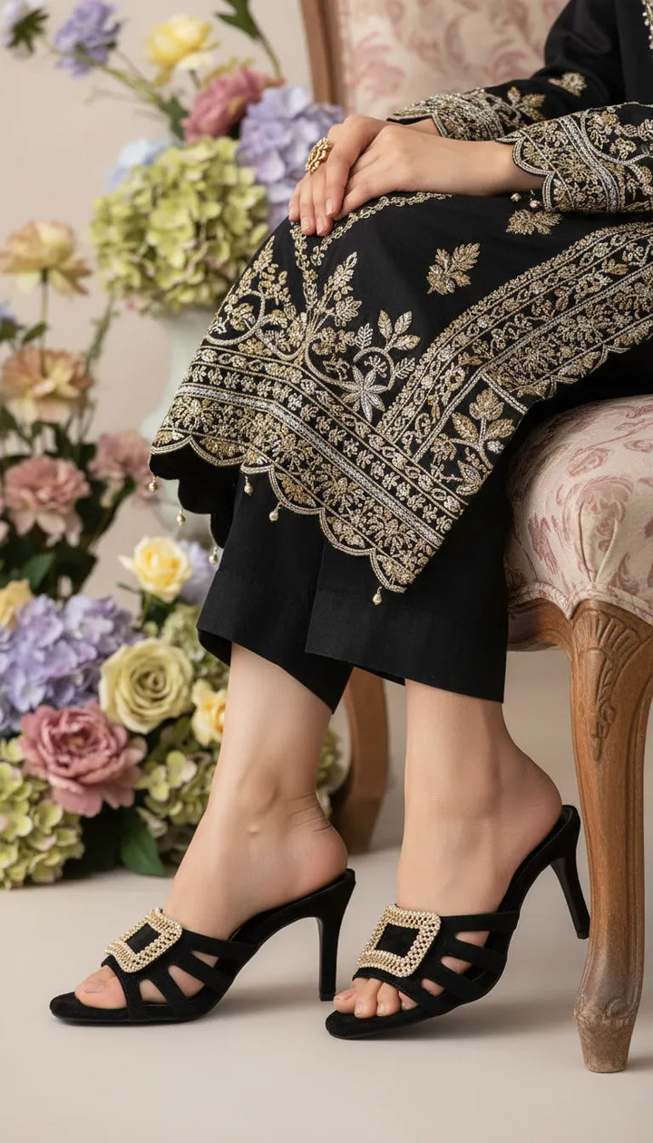 Black Fancy Slipper For Ladies FN8052