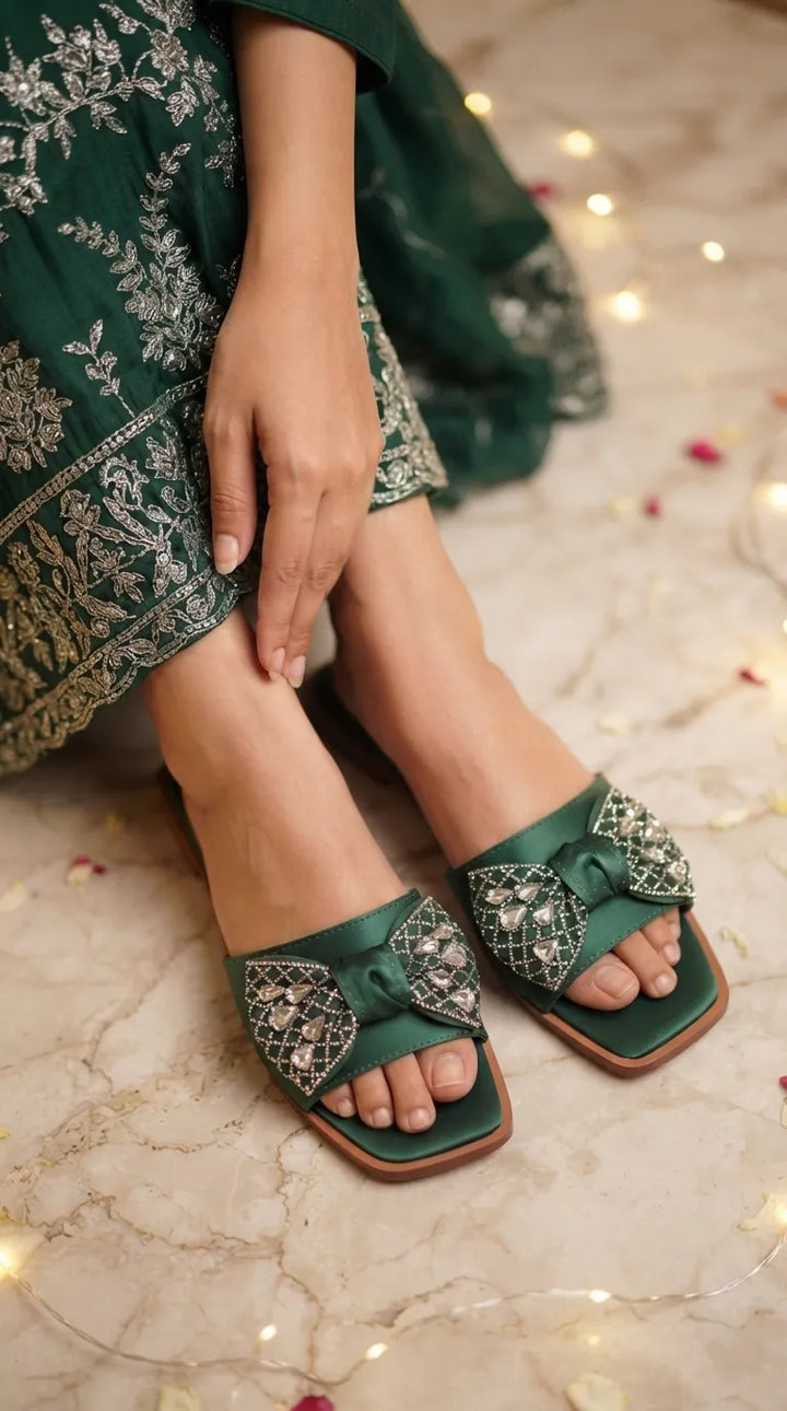 Green Fancy Slipper For Ladies FN8053