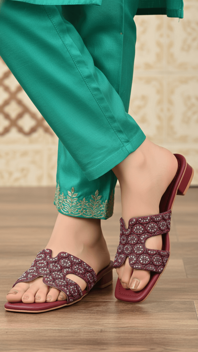 Maroon Fancy Slipper For Women FN8064