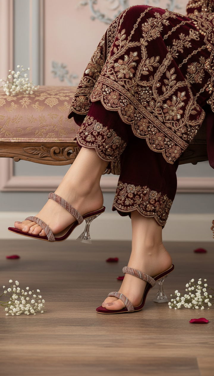 Maroon Fancy Slipper For Ladies FN8066