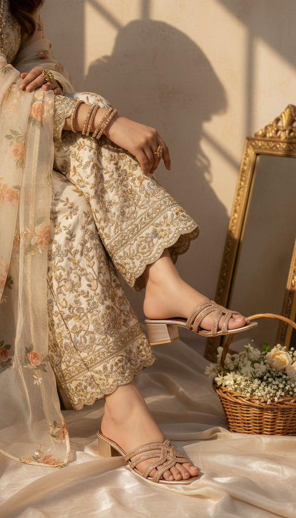 Golden Fancy Slipper For Women FN8067