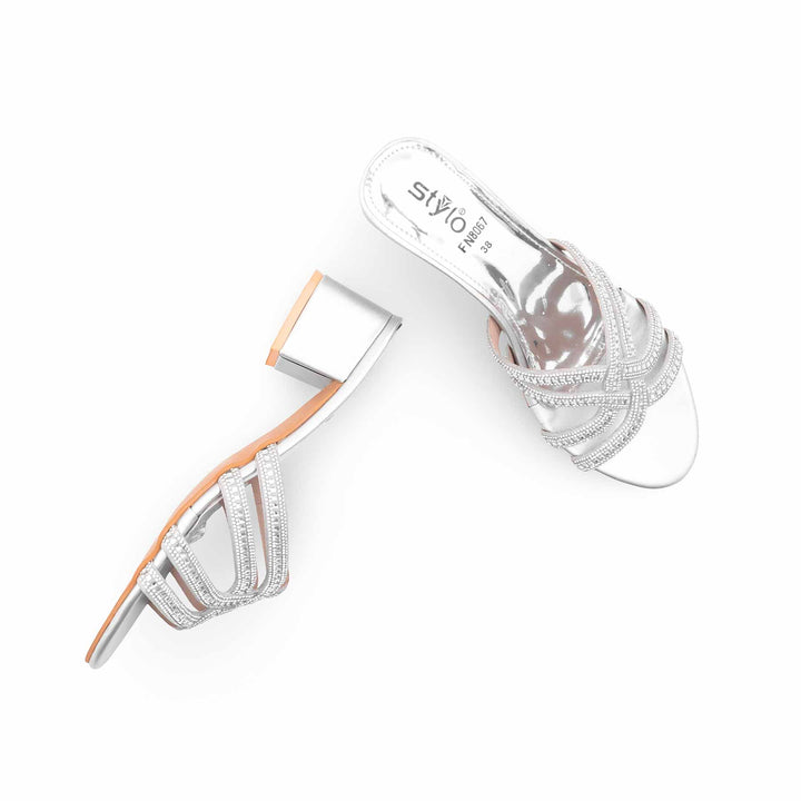 Silver Fancy Slipper For Ladies FN8067
