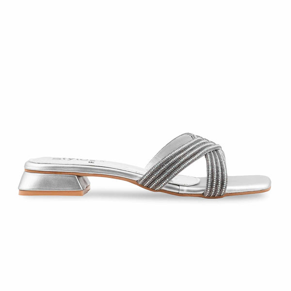 Silver Fancy Slipper For Ladies FN8068