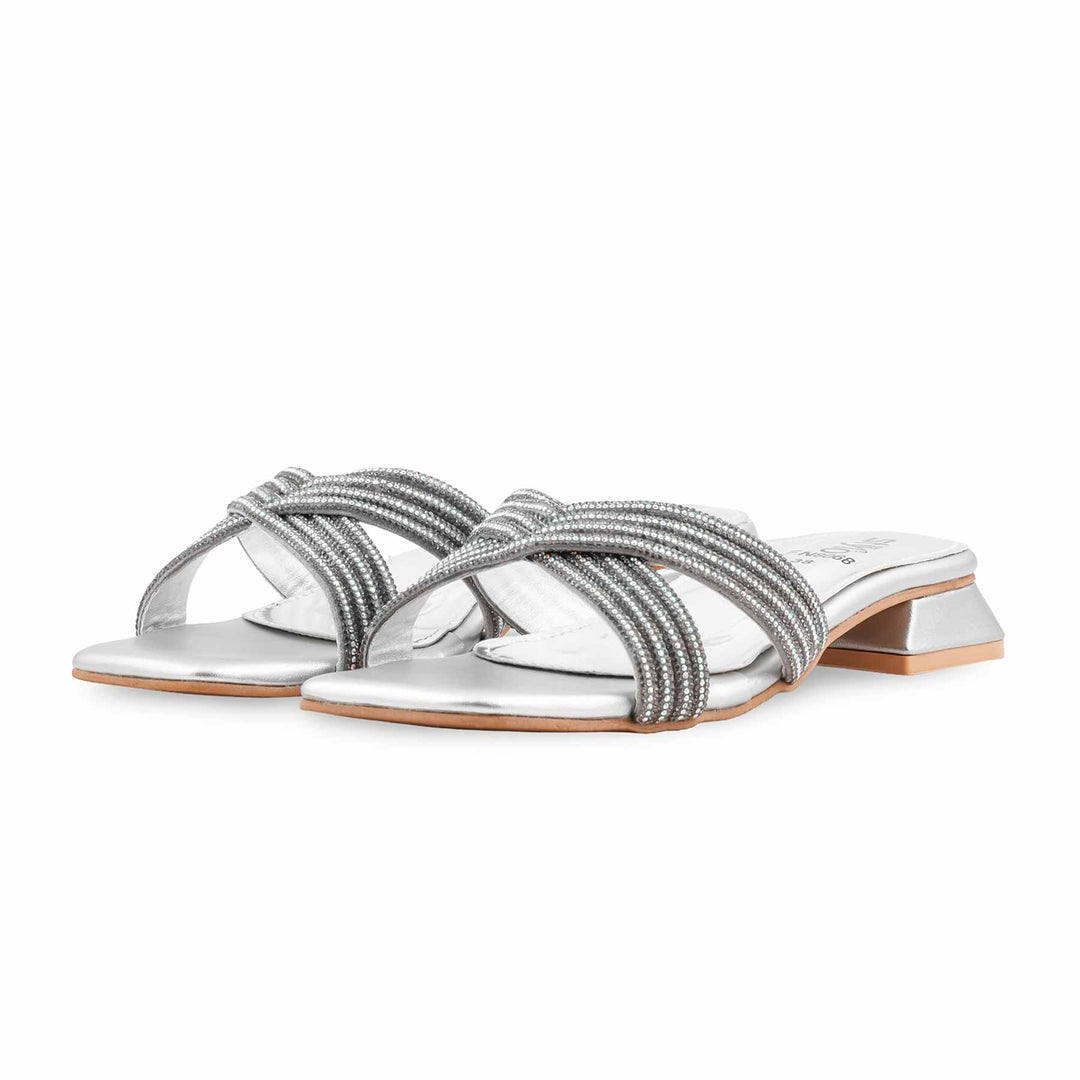 Silver Fancy Slipper For Ladies FN8068