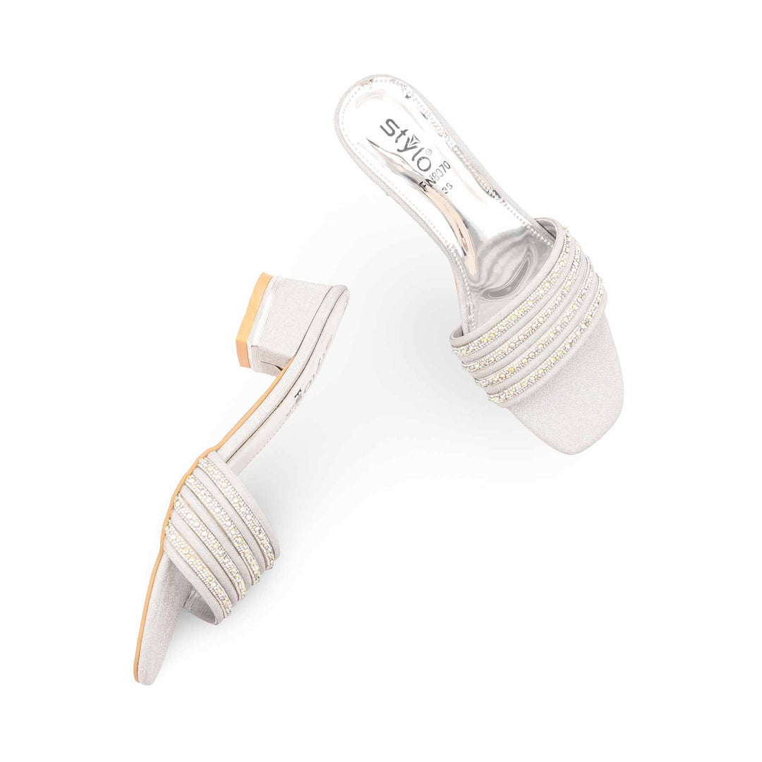 Silver Fancy Slipper For Ladies FN8070