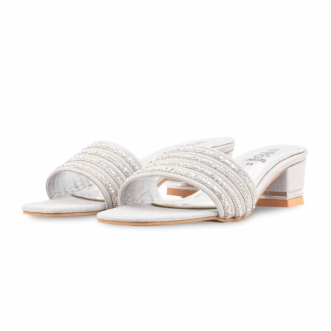 Silver Fancy Slipper For Ladies FN8070