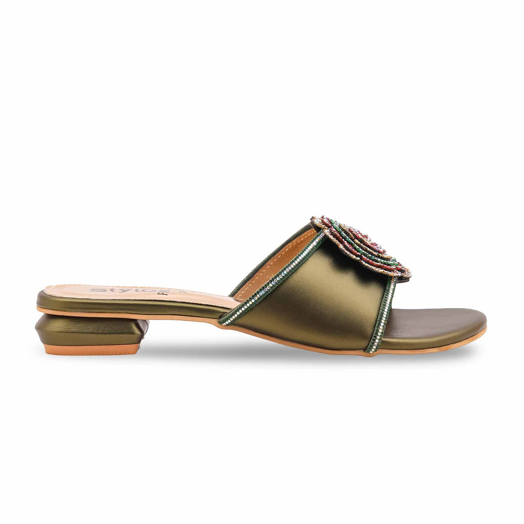 Green Fancy Slipper For Women FN8071