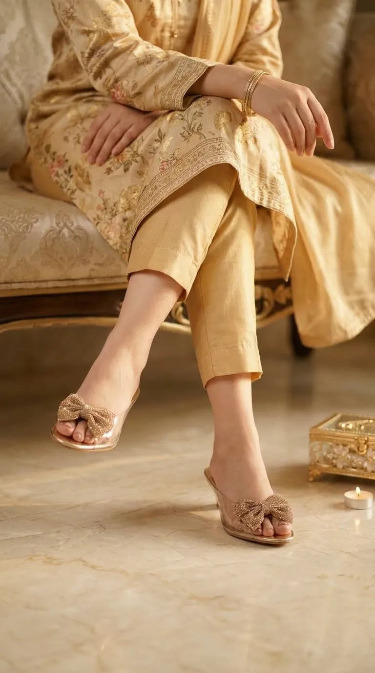 Golden Fancy Slipper For Ladies FN8075