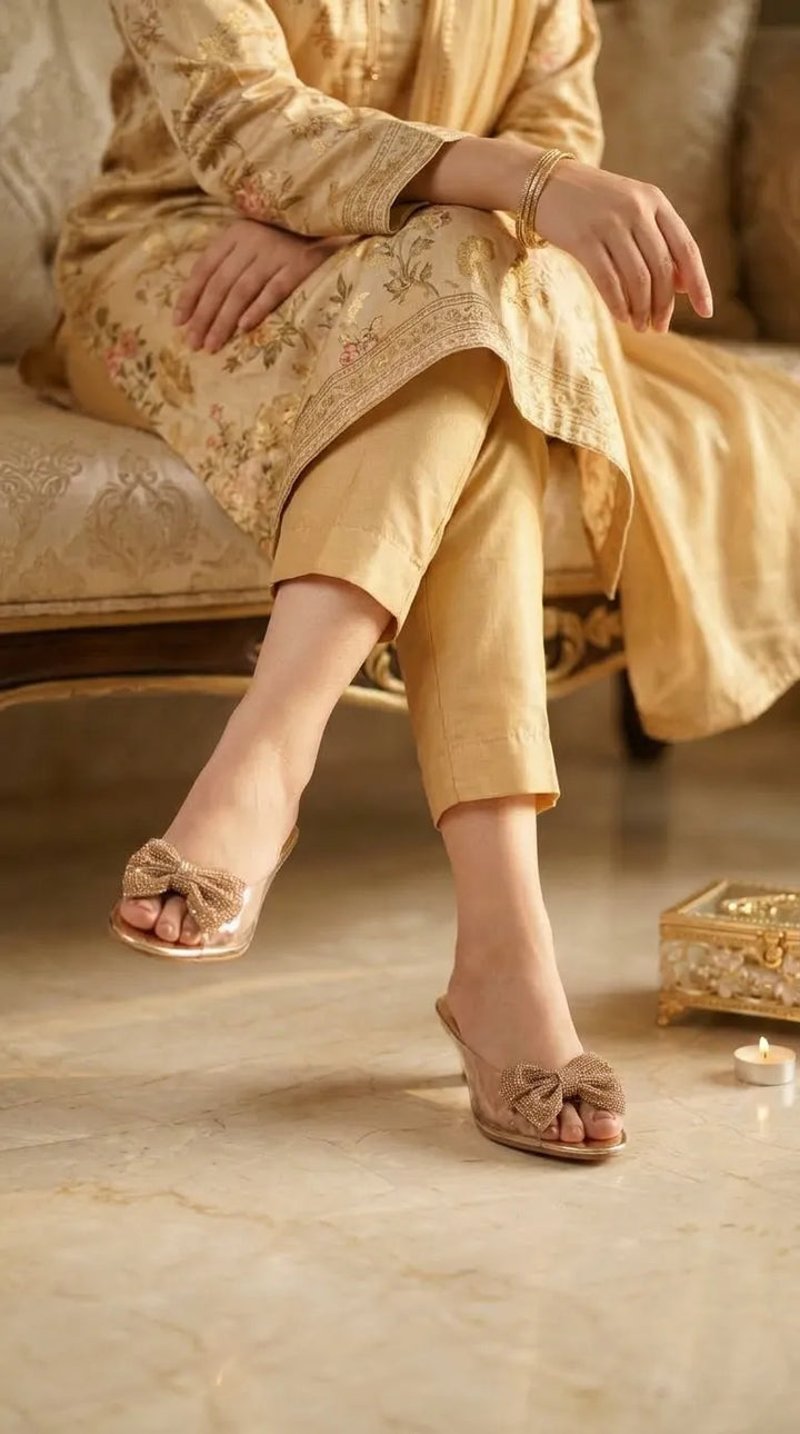 Golden Fancy Slipper For Ladies FN8075