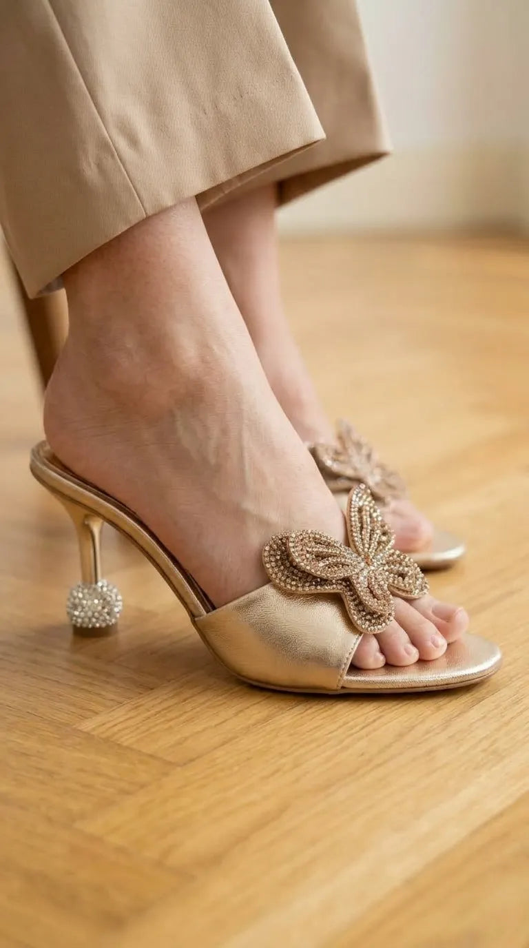 Golden Fancy Slipper For Ladies FN8076