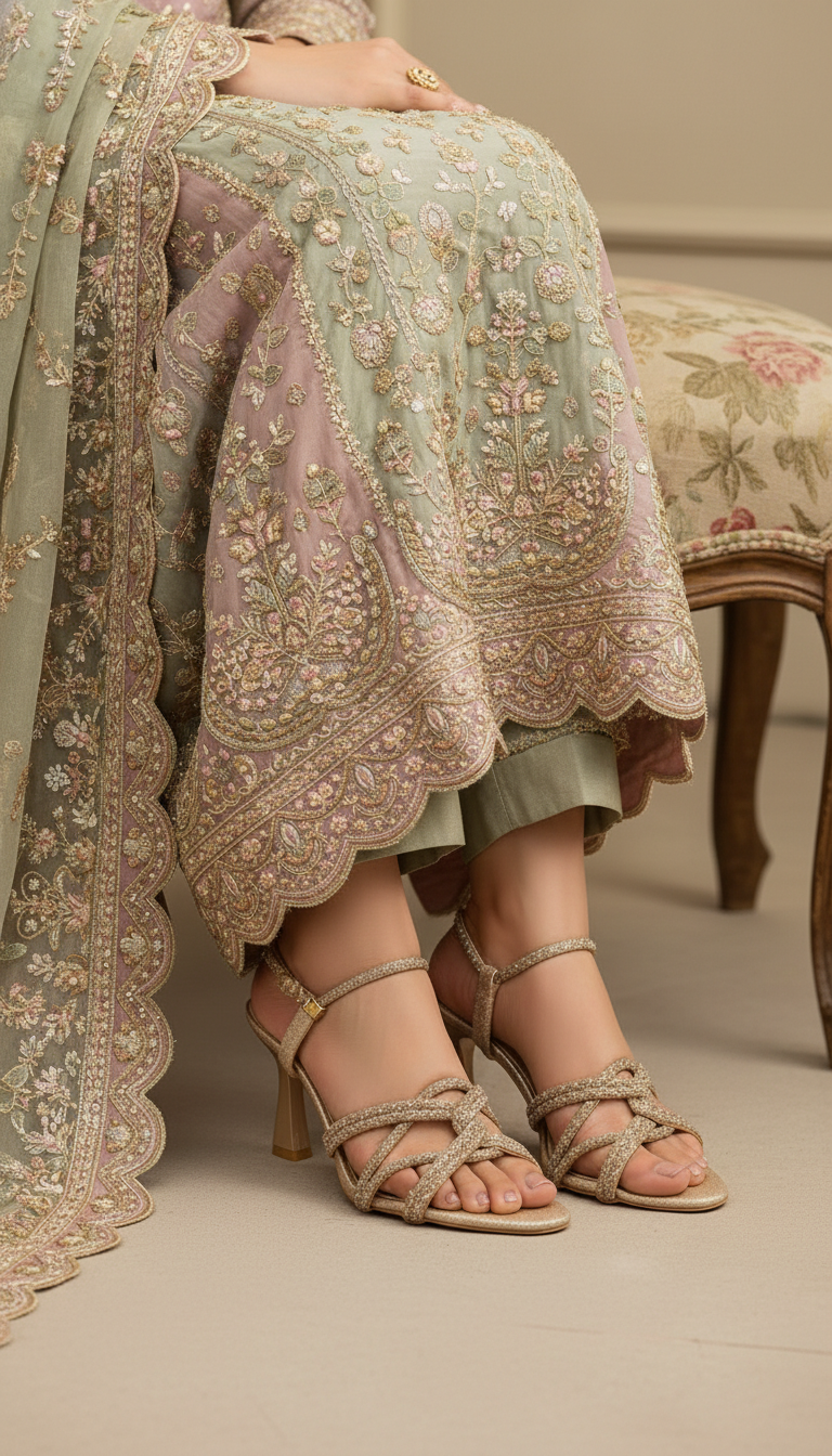 Golden Fancy Sandal For Ladies FN8086