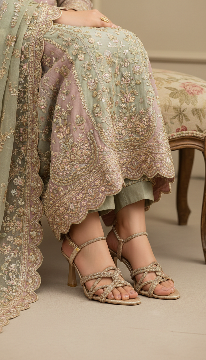 Golden Fancy Sandal For Ladies FN8086