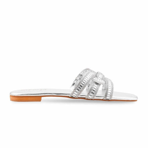 Silver Fancy Slipper For Ladies FN8089