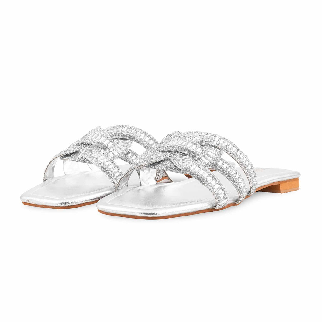 Silver Fancy Slipper For Ladies FN8089