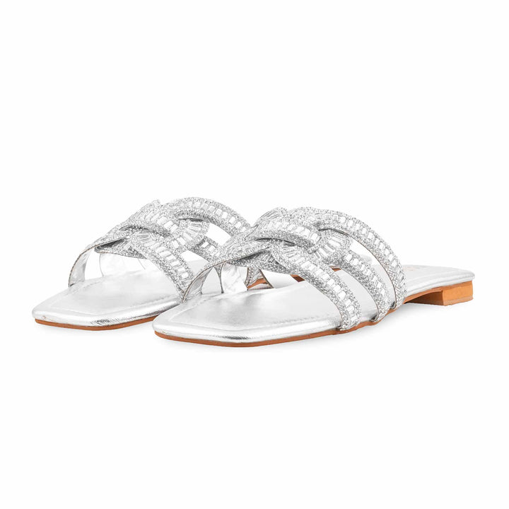 Silver Fancy Slipper For Ladies FN8089