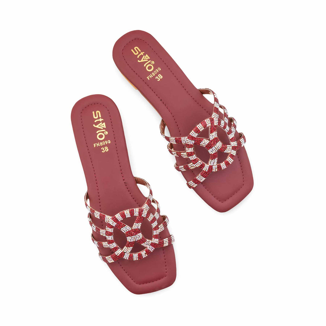 Maroon Fancy Slipper For Ladies FN8090
