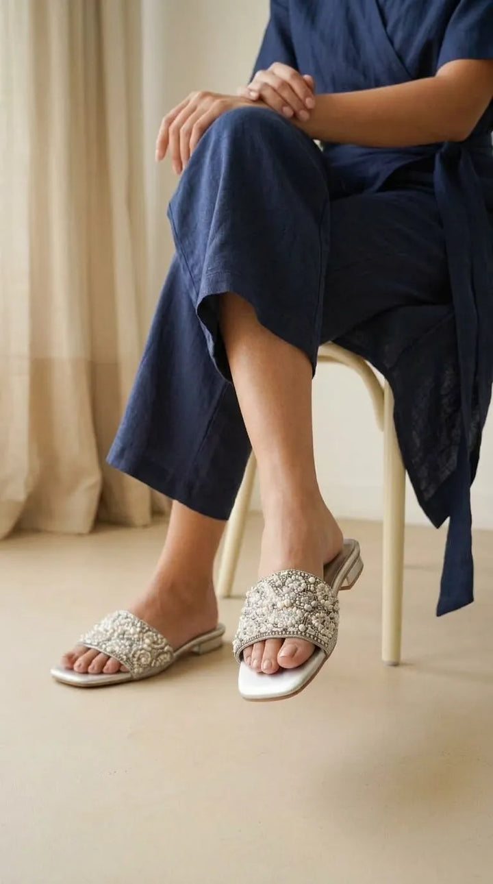 Silver Fancy Slipper For Women FN8094
