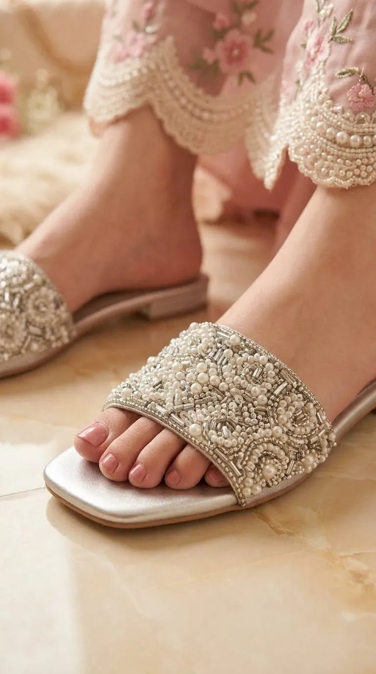 Silver Fancy Slipper For Women FN8094