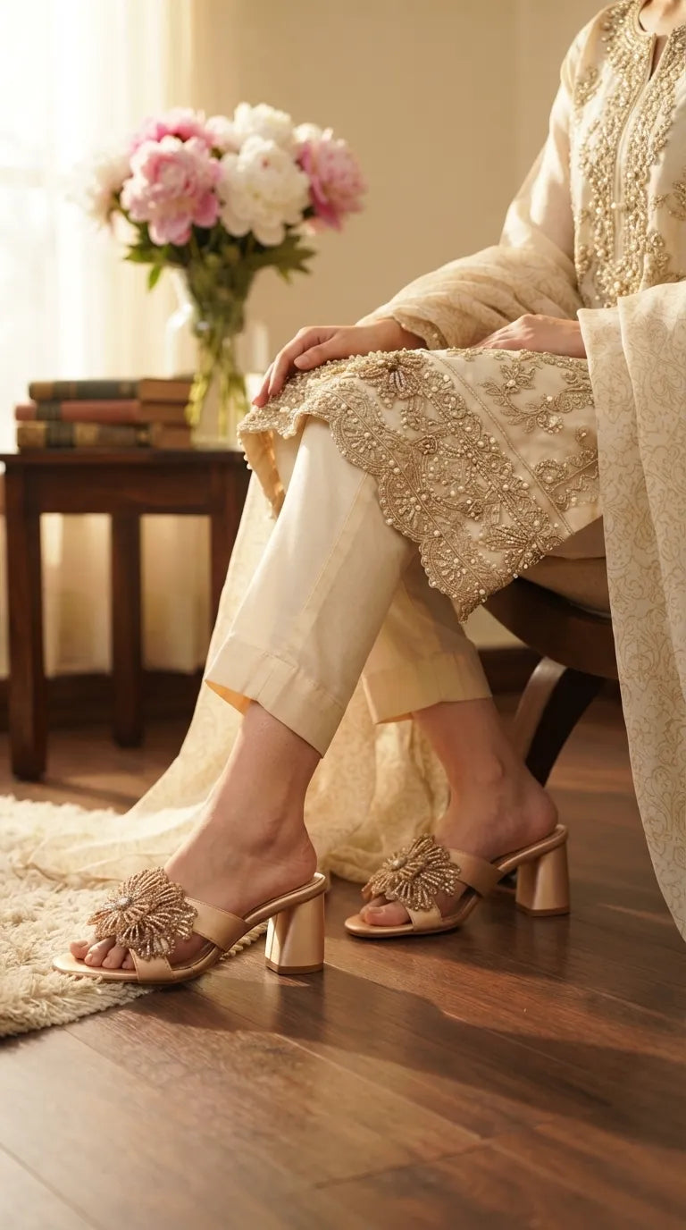 Golden Fancy Slipper For Women FN8109