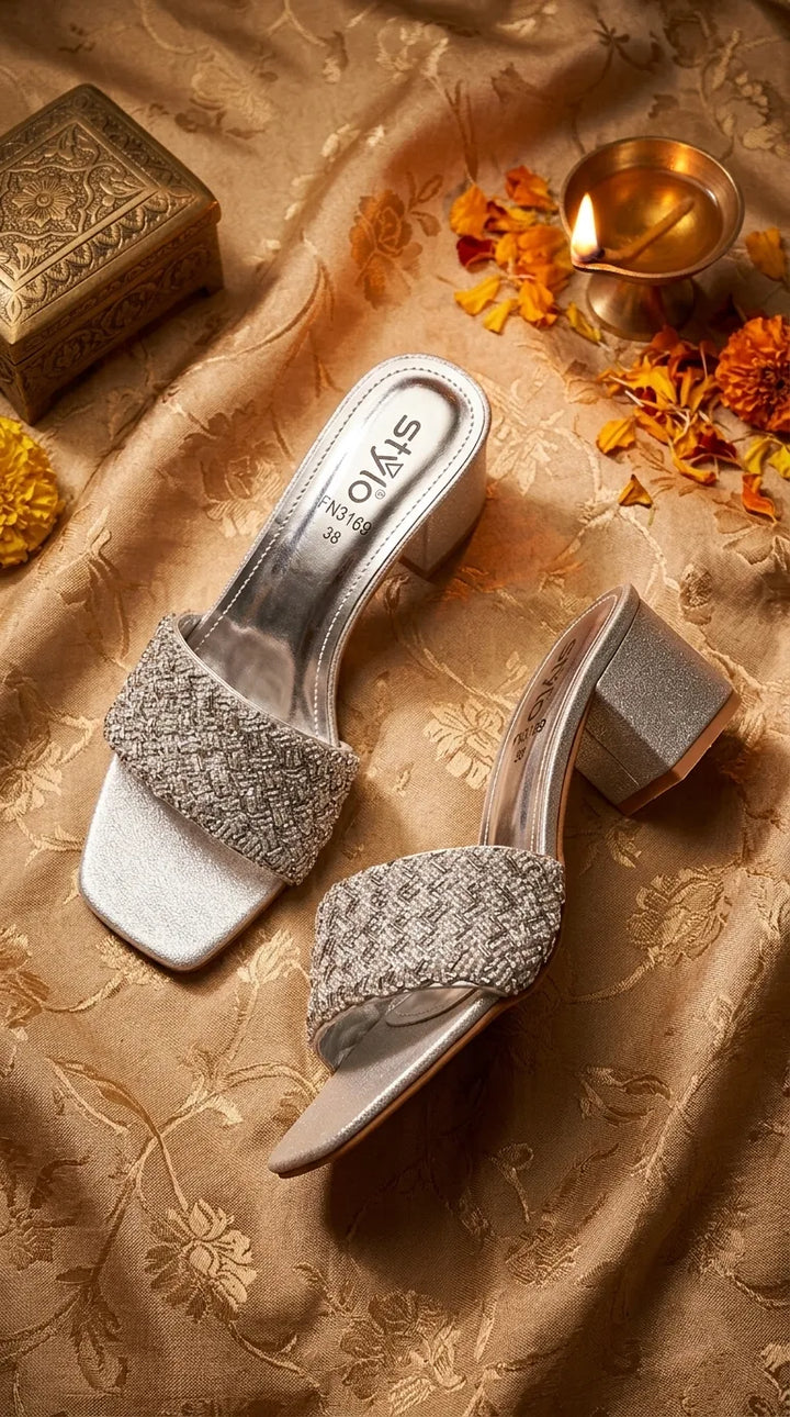 Silver Fancy Slipper For Women FN8169