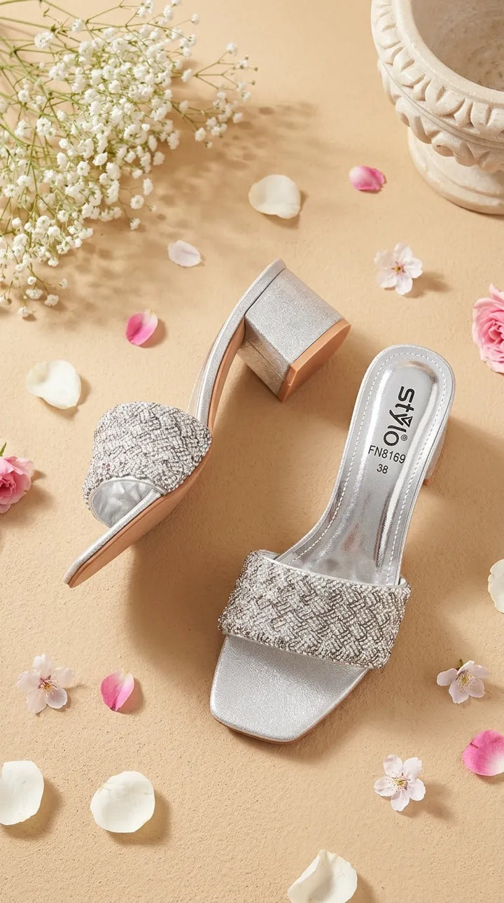 Silver Fancy Slipper For Women FN8169