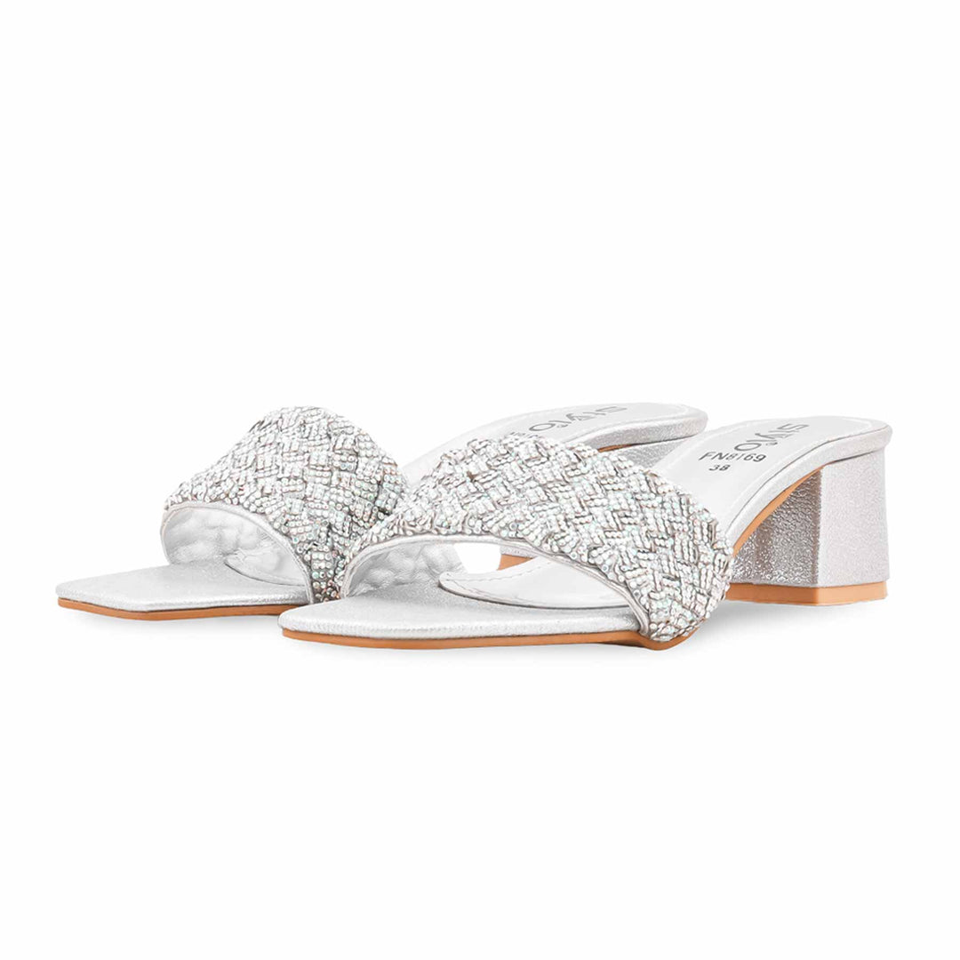 Silver Fancy Slipper For Women FN8169