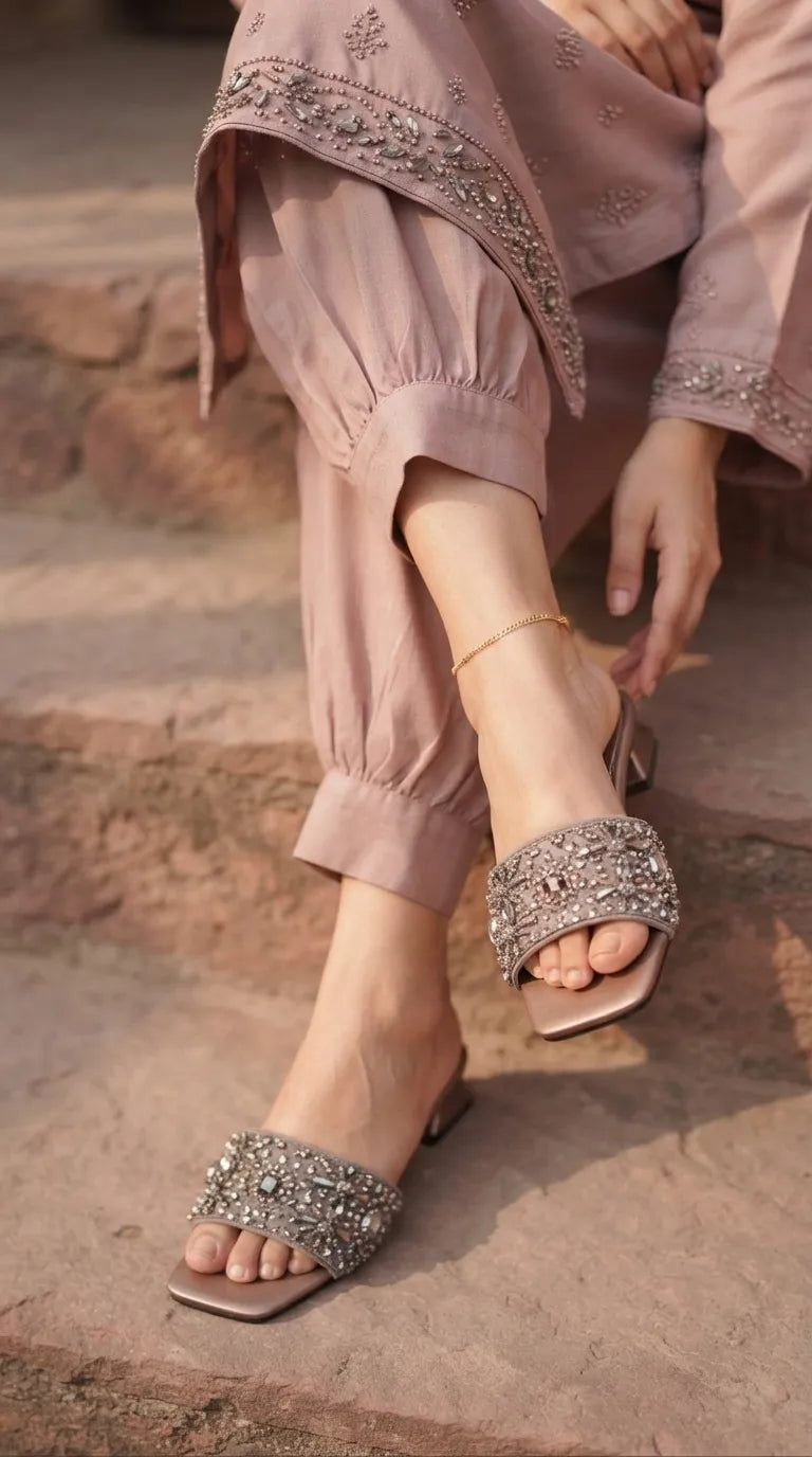 Grey Fancy Slipper For Women FN8233